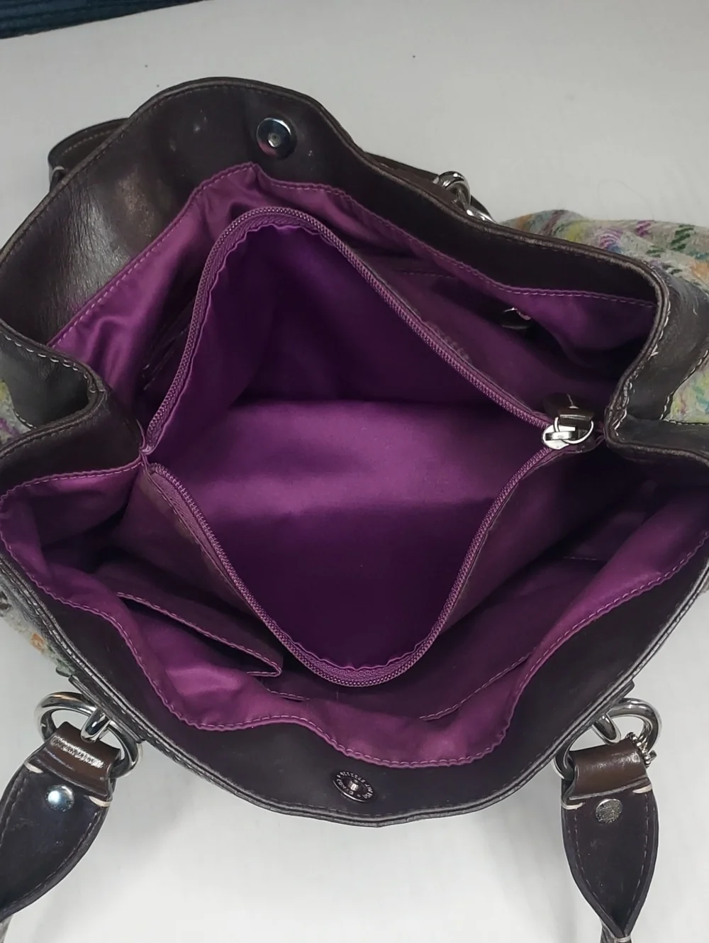 Coach Plaid Wool and Leather Satchel in Coach Penelope Tattersail.